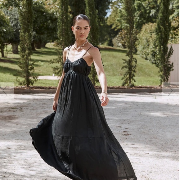 DISSH NWT Black gathered empire waist floor-length dress - Picture 4 of 5